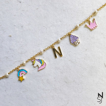 Custom Initial Charm Bracelet | Personalised 925 Silver Jewellery for Kids | Niashine