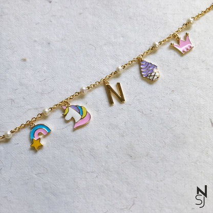 Custom Initial Charm Bracelet | Personalised 925 Silver Jewellery for Kids | Niashine