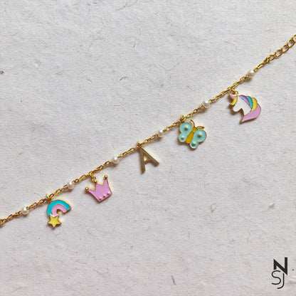 Custom Initial Charm Bracelet | Personalised 925 Silver Jewellery for Kids | Niashine