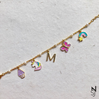 Fluttering Wings Custom Initial Charm Bracelet | Personalised 925 Silver Jewellery for Kids | Niashine