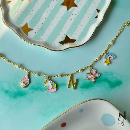 Fluttering Wings Custom Initial Charm Bracelet | Personalised 925 Silver Jewellery for Kids | Niashine