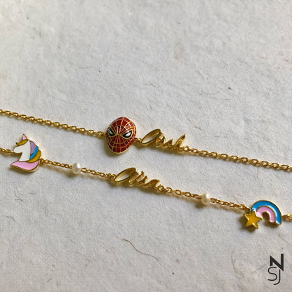 Custom Name Spiderman Bracelet | Personalised 925 Silver Jewellery for Kids | Niashine