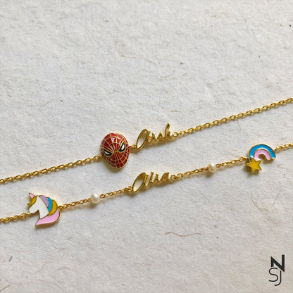 Custom Name Spiderman Bracelet | Personalised 925 Silver Jewellery for Kids | Niashine