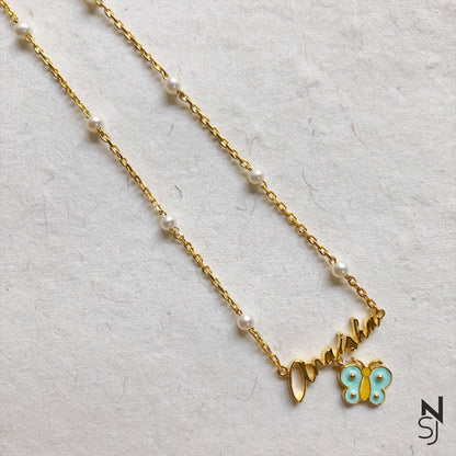 Custom Name Neckchain with a Butterfly Hanging | Personalised 925 Silver Jewellery for Kids | Niashine