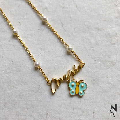 Custom Name Neckchain with a Butterfly Hanging | Personalised 925 Silver Jewellery for Kids | Niashine