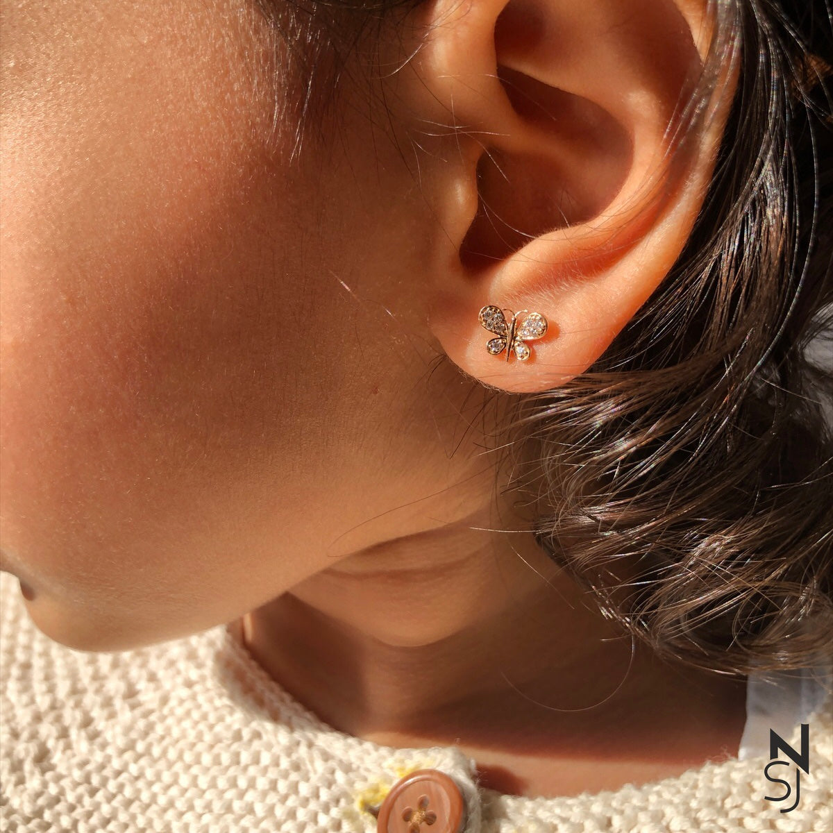 Diamond-Studded Butterfly Studs