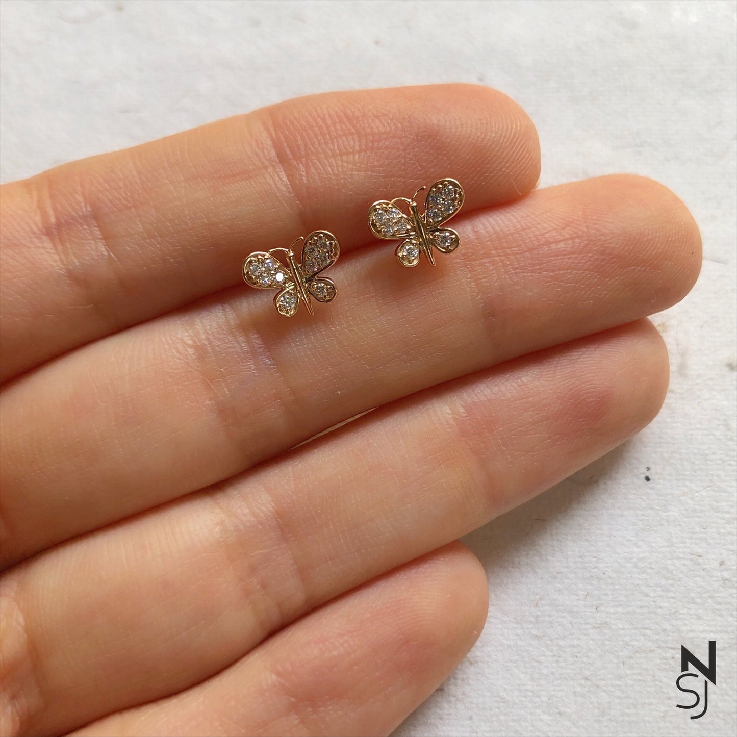 Diamond-Studded Butterfly Studs