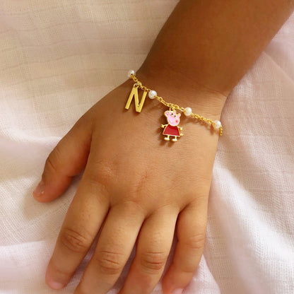 Custom Initial Peppa Pig Bracelet | Personalised 925 Silver Jewellery for Kids | Niashine