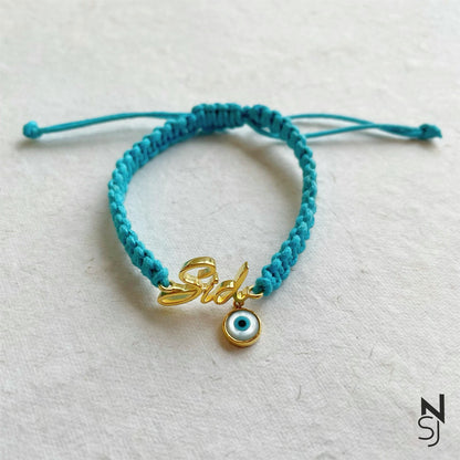 Adjustable Custom Name Evil Eye Bracelet | Personalised 925 Silver Jewellery for Kids | Niashine