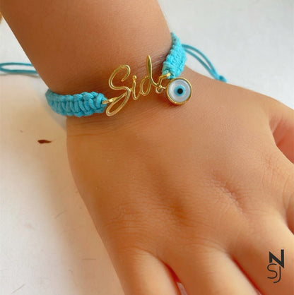 Adjustable Custom Name Evil Eye Bracelet | Personalised 925 Silver Jewellery for Kids | Niashine