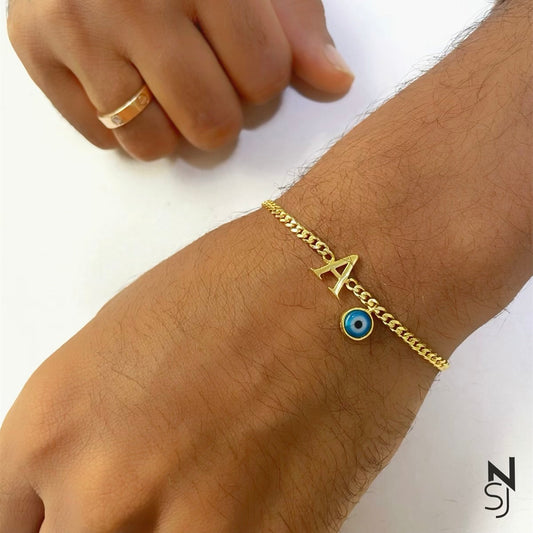 Initial & Blue Evil Eye Bracelet | Personalised 925 Silver Jewellery for Kids | Niashine