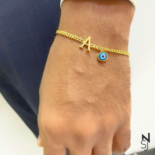 Initial & Blue Evil Eye Bracelet