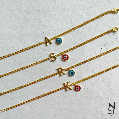 Initial & Red Evil Eye Bracelet | Personalised 925 Silver Jewellery for Kids | Niashine