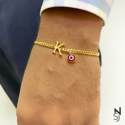 Initial & Red Evil Eye Bracelet | Personalised 925 Silver Jewellery for Kids | Niashine