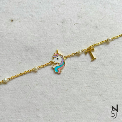 Unicorn & Custom Initial Bracelet | Personalised 925 Silver Jewellery for Kids | Niashine