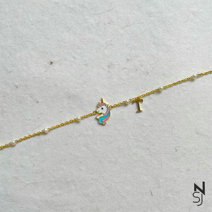 Unicorn & Custom Initial Bracelet | Personalised 925 Silver Jewellery for Kids | Niashine