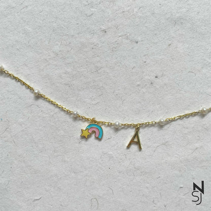 Rainbow and Custom Initial Bracelet | Personalised 925 Silver Jewellery for Kids | Niashine