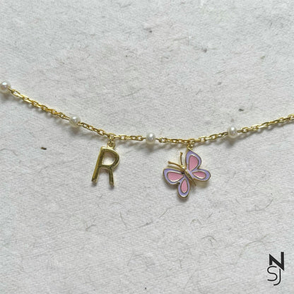 Butterfly & Custom Initial Bracelet | Personalised 925 Silver Jewellery for Kids | Niashine