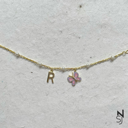 Butterfly & Custom Initial Bracelet | Personalised 925 Silver Jewellery for Kids | Niashine