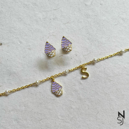 Cupcake Bracelet & Studs Set | Personalised 925 Silver Jewellery for Kids | Niashine