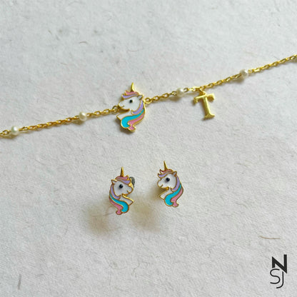 Unicorn Bracelet & Studs Set