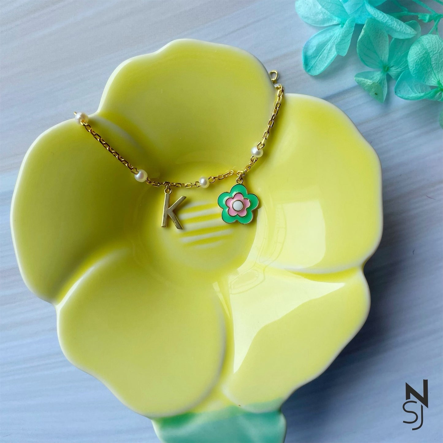 Flower & Custom Initial Bracelet