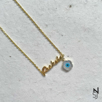 Custom Name Evil Eye Flower Neckchain | Personalised 925 Silver Jewellery for Kids | Niashine