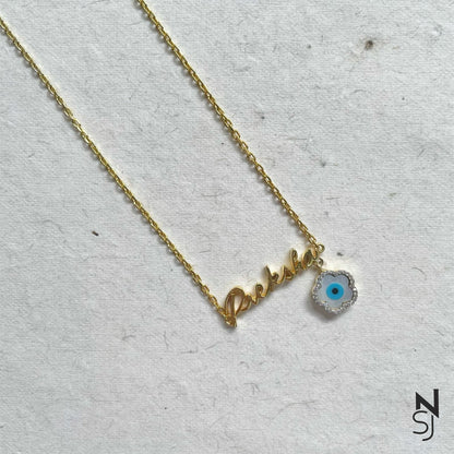 Custom Name Evil Eye Flower Neckchain | Personalised 925 Silver Jewellery for Kids | Niashine