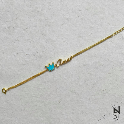 Custom name with Crown Bracelet | Personalised 925 Silver Jewellery for Kids | Niashine