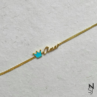 Custom name with Crown Bracelet | Personalised 925 Silver Jewellery for Kids | Niashine