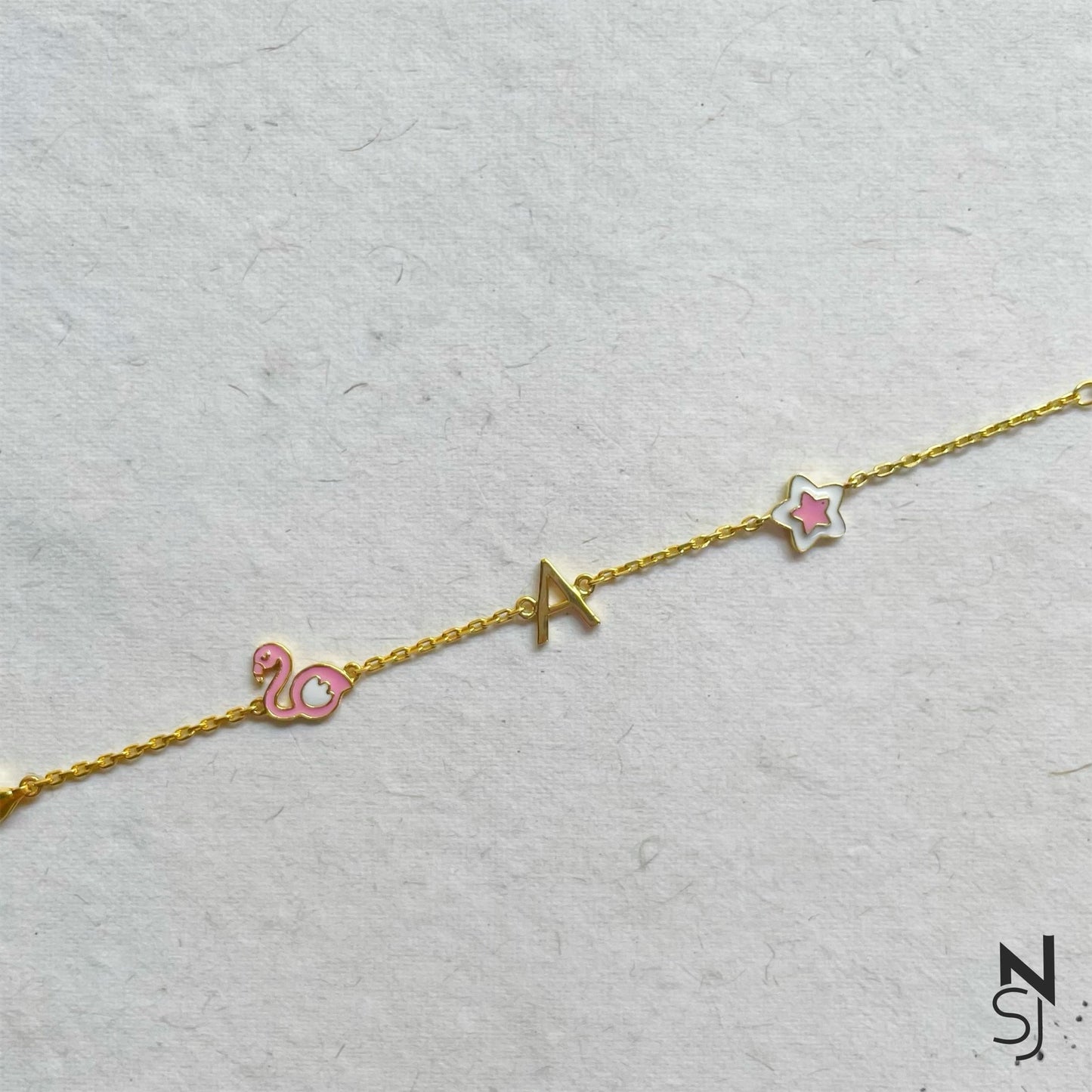 Flamingo, Initial & Star Bracelet