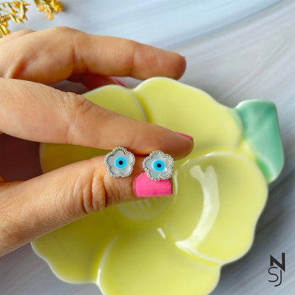 Studded Flower Evil Eye Studs | Personalised 925 Silver Jewellery for Kids | Niashine