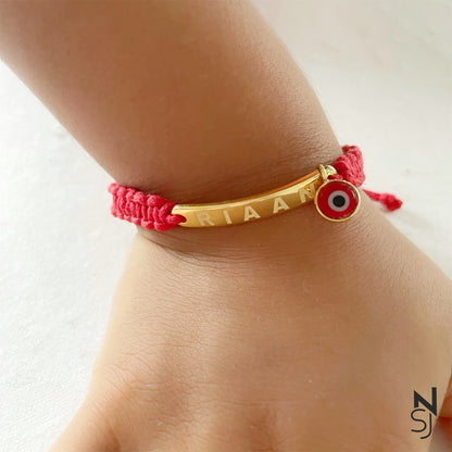 Adjustable Custom Name Evil Eye Bracelet | Personalised 925 Silver Jewellery for Kids | Niashine