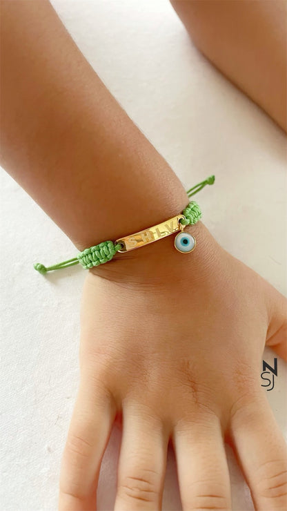 Adjustable Custom Name Evil Eye Bracelet | Personalised 925 Silver Jewellery for Kids | Niashine