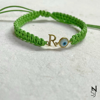 Adjustable Custom Initial Evil Eye Bracelet