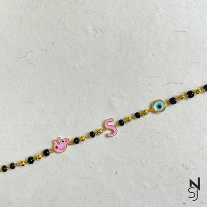 Peppa Pig, Evil Eye and Custom Initial Nazariya | Personalised 925 Silver Jewellery for Kids | Niashine