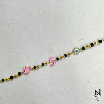 Peppa Pig, Evil Eye and Custom Initial Nazariya | Personalised 925 Silver Jewellery for Kids | Niashine