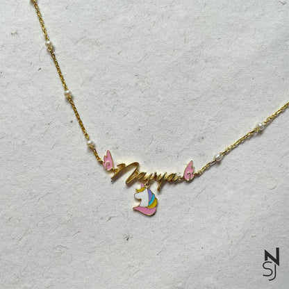 Custom Name Angel Wing Neckchain with a unicorn hanging | Personalised 925 Silver Jewellery for Kids | Niashine
