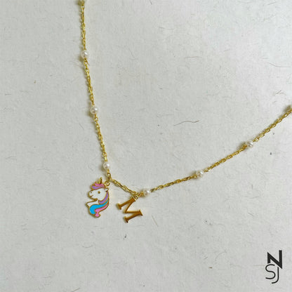 Unicorn Neckchain with Initial Hanging | Personalised 925 Silver Jewellery for Kids | Niashine