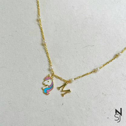 Unicorn Neckchain with Initial Hanging | Personalised 925 Silver Jewellery for Kids | Niashine