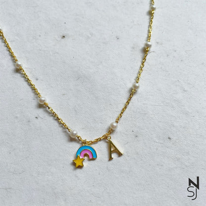 Rainbow Neckchain with Initial Hanging | Personalised 925 Silver Jewellery for Kids | Niashine