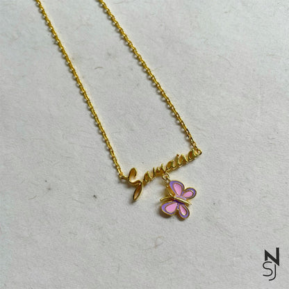 Custom Name with Butterfly Neckchain | Personalised 925 Silver Jewellery for Kids | Niashine