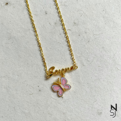 Custom Name with Butterfly Neckchain | Personalised 925 Silver Jewellery for Kids | Niashine