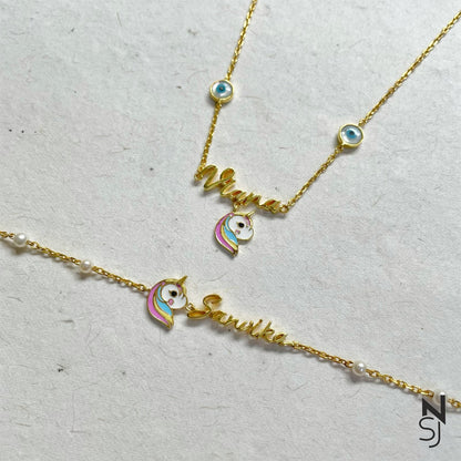 Custom Name Neckchain & Bracelet Set | Personalised 925 Silver Jewellery for Kids | Niashine
