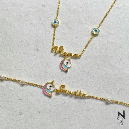 Custom Name Neckchain & Bracelet Set | Personalised 925 Silver Jewellery for Kids | Niashine