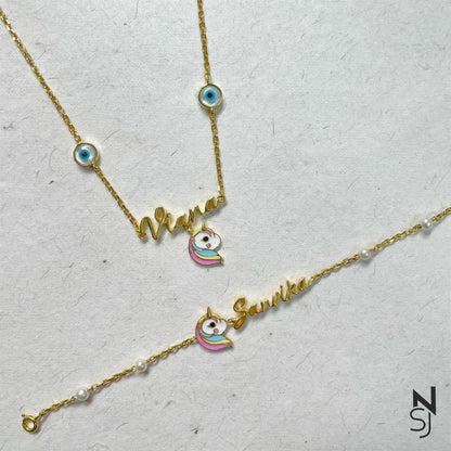 Custom Name Neckchain & Bracelet Set | Personalised 925 Silver Jewellery for Kids | Niashine