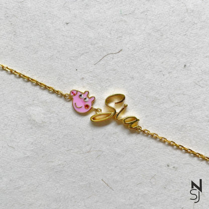 Custom Name Peppa Bracelet | Personalised 925 Silver Jewellery for Kids | Niashine