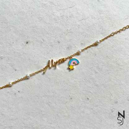 Custom Name Rainbow Hanging Bracelet | Personalised 925 Silver Jewellery for Kids | Niashine