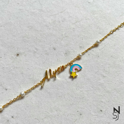 Custom Name Rainbow Hanging Bracelet | Personalised 925 Silver Jewellery for Kids | Niashine