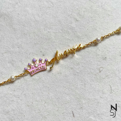 Custom Name Tiara Bracelet | Personalised 925 Silver Jewellery for Kids | Niashine